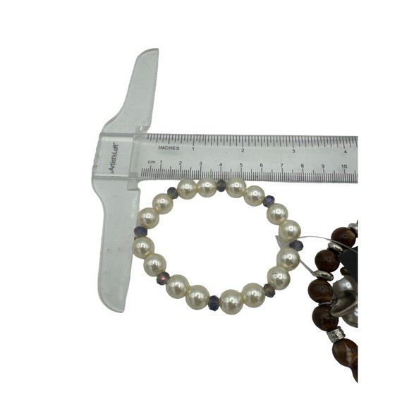 3 pack Beaded Stretch Bracelets Pearl and Brown Heart Charm - Picture 7 of 8